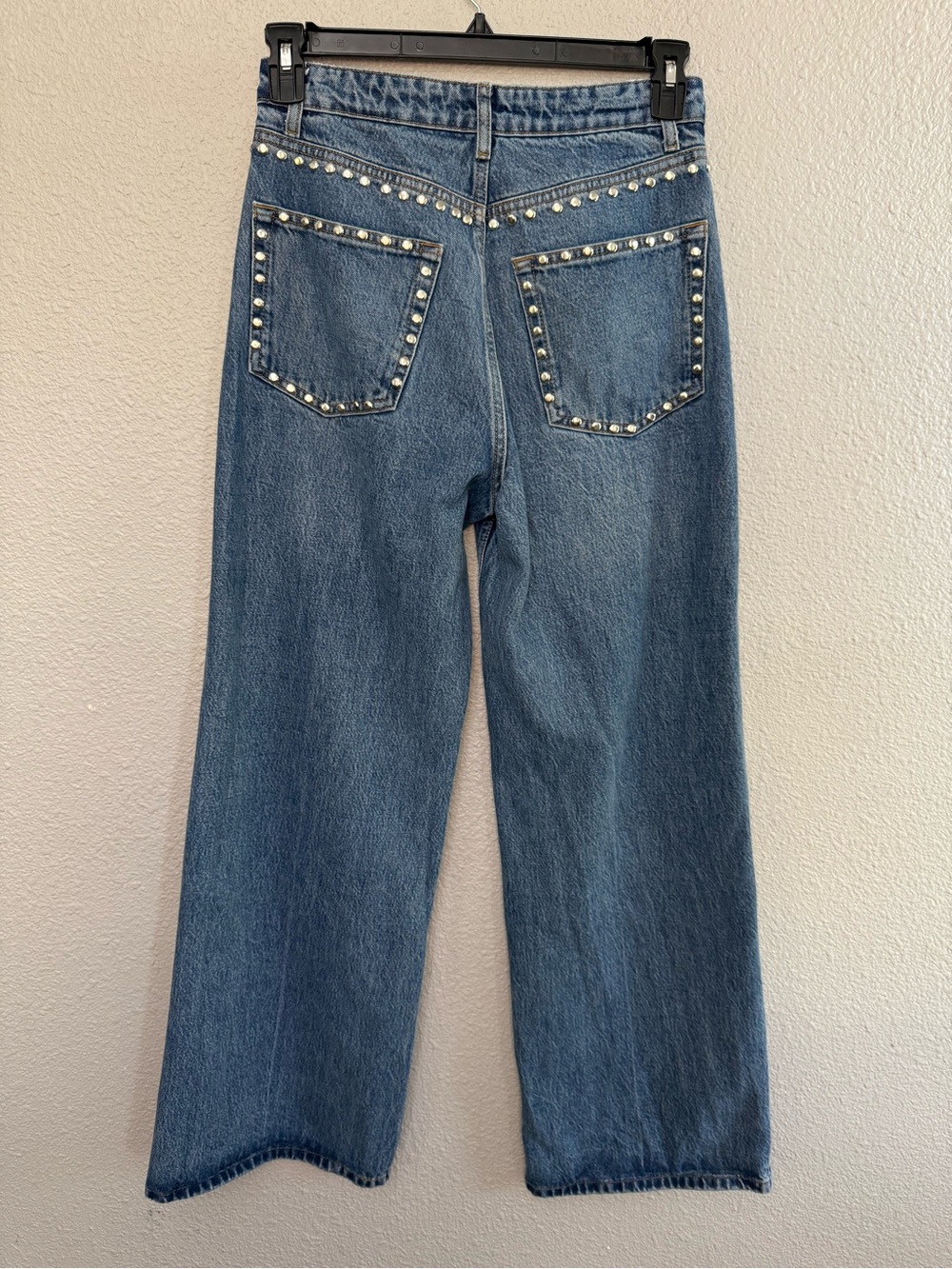 Reformation Cary High Rise Slouchy Wide Leg Jeans in Chesapeake Studded Size 27 - Picture 4 of 6
